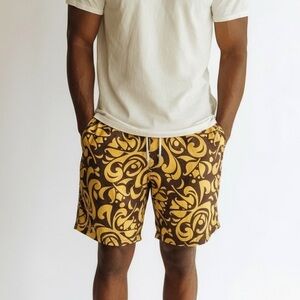 Alfred  Shaheen X Reyn Spooner Board Shorts Orange Brown Geometric Floral Sz L